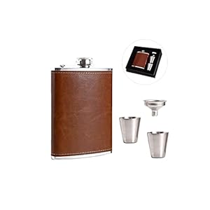 Shinyeagle 8 oz roestvrij Alcoholfles,met leer gevoerde koordfles met trechter inbegrepen, mee te nemen voor reizen en…