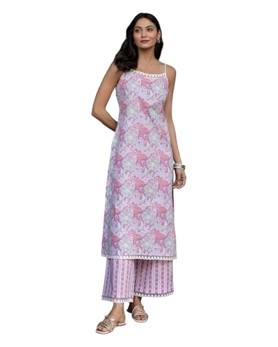 Image of Yashika Women's Cotton Blend Trendy Regular Fit Solid Printed Kurti with Stright Bottom |Kurti Set for Women