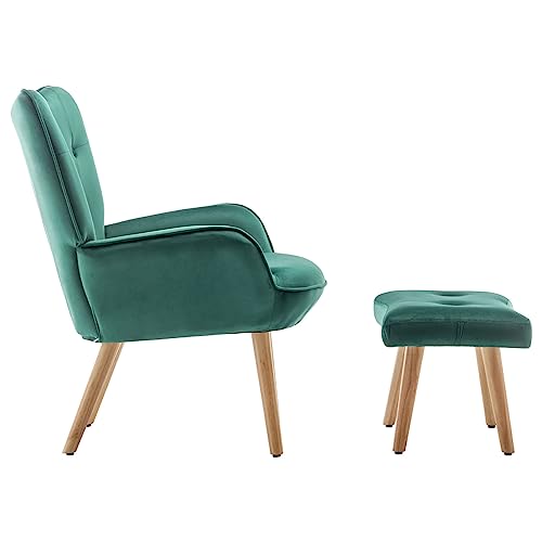 HollyHOME Ohrensessel mit Hocker Sessel mit Hocker Sessel Wohnzimmer & Schlafzimmer Samt Relaxsessel Lesesessel Lounge Sessels Armlehnensessel, Grün