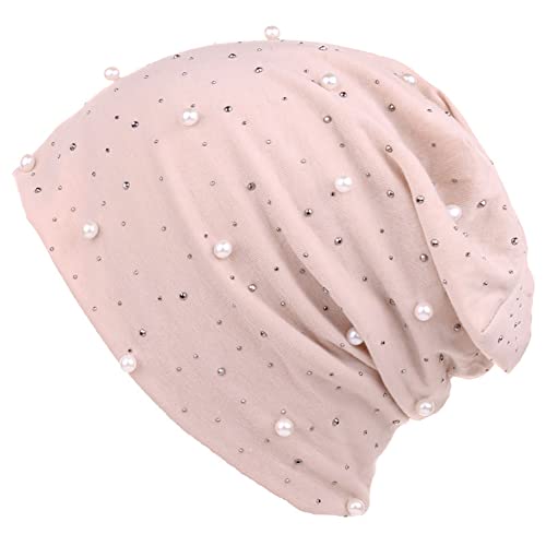 Women's Beaded Turban Head Wraps Beanie Hats For Chemo Hair Loss Lightweight Summer Fall Headwear Skull Caps (Beige) #TOP10