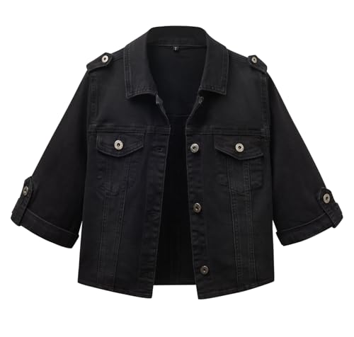 Anienaya Women's Short Sleeve Stretchy Denim Jacket Button Down Summer Cropped Trucker Jean Jackets
