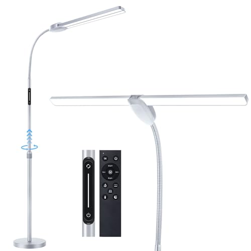 OUTON Lampada da Terra LED Dimmerabile, Controllo Della Temperatura a 4 Colori, Telecomando e Controllo Touch, Soggiorno, Camera da Letto, Ufficio 1 ora Timer, Grigio