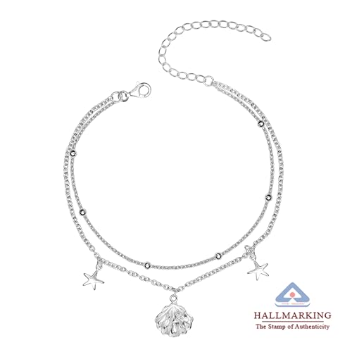 Image of TRUESILVER ACPL 925 Sterling Silver Anklets for Women | BIS Hallmarked Adjustable Chain Anklet with Charms | Beach Foot Jewelry | 1 Piece