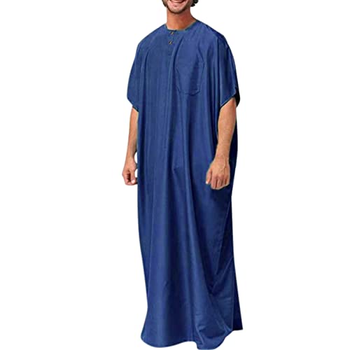Habit Africano Hombre Vestidos Musulmanes Oriente Medio Vestido De Oración Paquistaní Arabes Dubai Ropa Islámica De Arabia Saudita Traje Casa Kamis Ramadan Eid Manga Larga Musulmán Retro Jellaba, azul