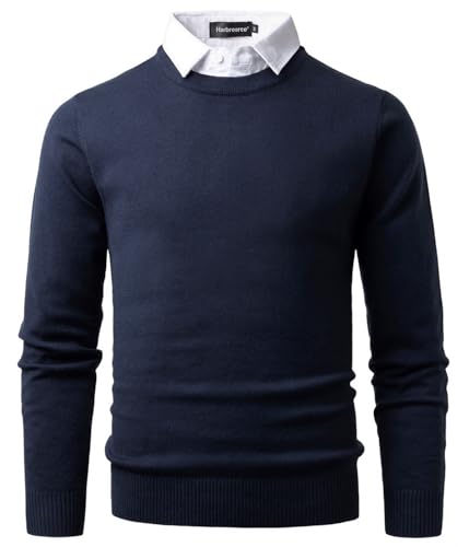 Harbrosrce Pull Homme avec Col Chemise Factice 2 in 1 Pull-Over Manches Longues sous-Pull Tricot Basique Pulls