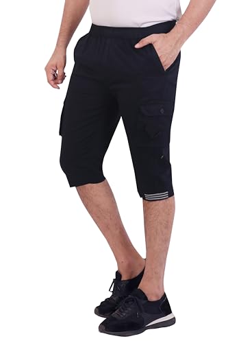 Image of Men Cotton Regular Fit Solid Knee Length Short | 2 Zipper Pocket | 4 Button Pockets | Versatile Half Pants for Everyday -