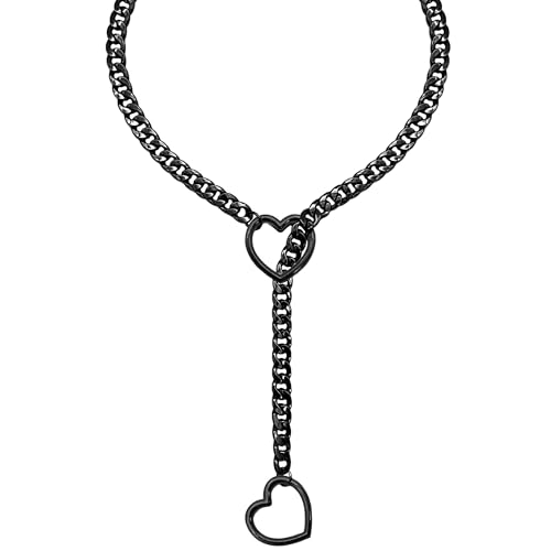 Heart O Ring Slip Chain Necklace for Women,Punk Gothic Stainless Steel Love Cuban Long Chain for Women