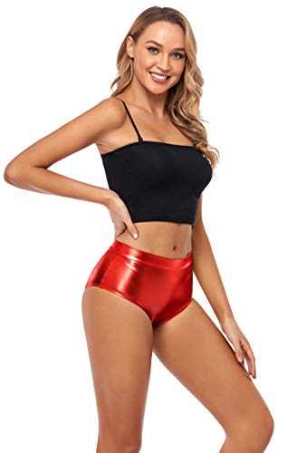 Kepblom Metallic High Waisted Booty Shorts Women's Shiny Cheeky Dance Festival Rave Bottoms(Red,S) #TOP3