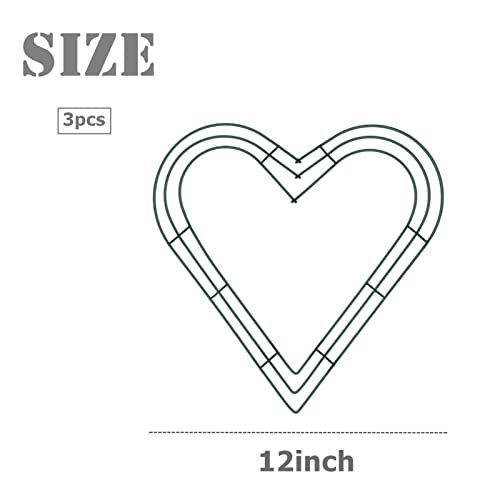 3 Stück Herz Förmig Kranz Ring Metall,12 Zoll Grüne Herz Förmig Metallkranz,Runder Metall Kranz Rahmen Draht für Valentinstag Weihnachten Dekoration