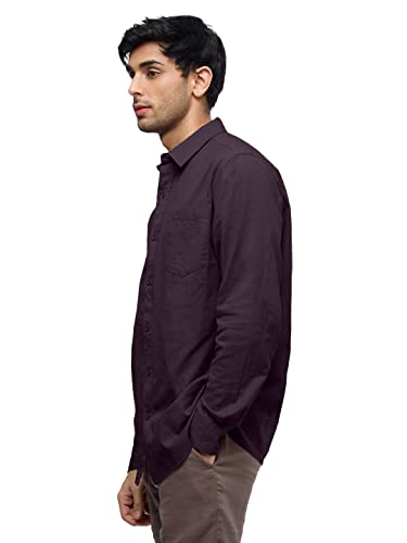 Image of The Souled Store Bold Black Men and Boys Long Sleeve Collared Neck Buttoned Front Regular Fit Cotton Linen Shirts