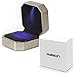 AVESON Luxury Ring Box, Square Velvet Wedding Ring Case Jewelry Gift Box with LED Light for Proposal Engagement Wedding, Gold