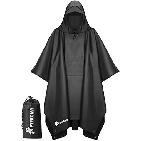 PTEROMY Waterproof Hooded Rain Poncho with Pocket Cover