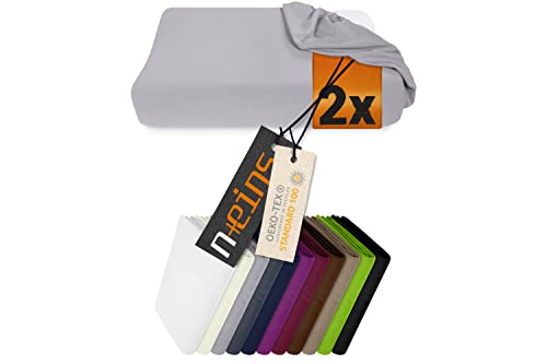 npluseins 2er Pack Spannbezüge für Nackenkissen Gesundheitskissen 959.1234, M, 35-40x55-60 cm, Silber