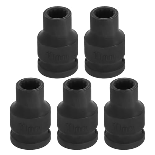 Image of HARFINGTON 5pcs 1 /2 inch Drive x 10mm Shallow Impact Socket 12-Point Metric CR-V Steel Spindle Nut Impact Flip Sleeve for Home Auto Nuts Bolts Repair