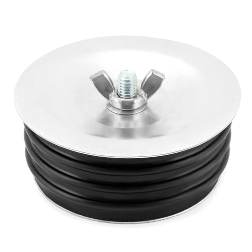 Image of QWORK Steel Mechanical Test Plug, 4 Inch, Ideal for Indoor and Outdoor Use, Reliable Sewer Cleanout Cap with Galvanized Screw and Wing Nut, Fits Most Pipe Sink Pools