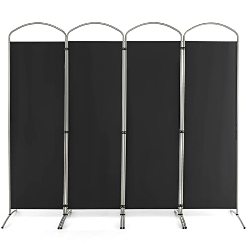 LIFEZEAL Biombo Divisor Plegable, Separador de 4 Paneles 188cm, Pantalla móvil, Pared divisoria, Marco metálico, Base Estable, Protege la intimidad para Interior y Exterior, Negro