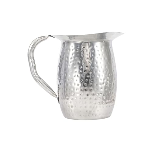 Soro Essentials- 2 Qt Stainless Steel Bell Pitcher with Ice Guard Hammered Finish- Water Pitcher Carafe with Handle Water Pitcher Jug Juice Iced Tea Beverage Carafe for Restaurants Catering Kitchens