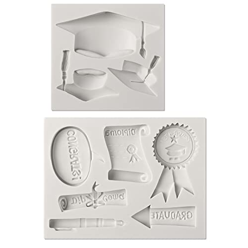 Image of Sakolla Graduation Fondant Molds Silicone Doctoral Cap Diploma Chocolate Candy Molds Congrats Grad Congratulations Mould Cake Toppers Party Decorations for 2026 Graduation Celebration