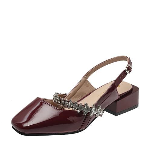 Sparkling Rhinestone Mary Jane Evening Dress Shoes Square Toe Chunky