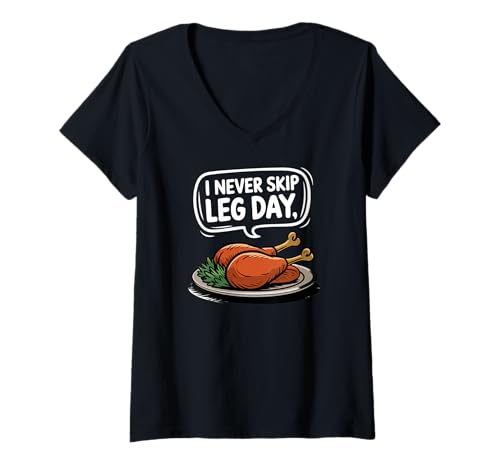 Mujer Funny Happy Thanksgiving Food 2024 Turkey Leg Men Women Kids Camiseta Cuello V