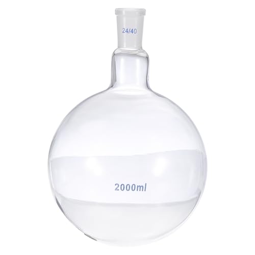 PATIKIL - PATIKIL 2000ml Boiling Flask, 3.3 Borosilicate Glass Single Neck Round Bottom Flask Heavy Wall with 24/40 Standard Taper Outer Joint for Laboratory, Clear