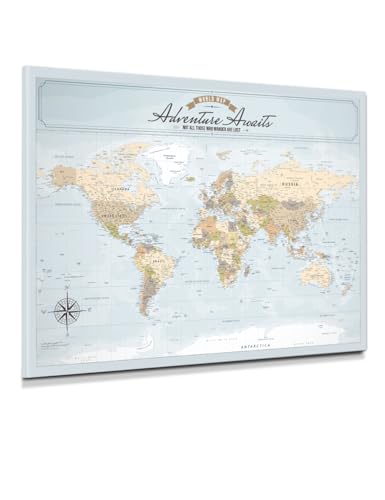 Image of IPIC - Push Pin World Map Canvas Wall Art, Oversized World Travel Map Print for Home, Office, Study or RV, Push Pin Board Decor to Mark Your Travels, Ready to Hang