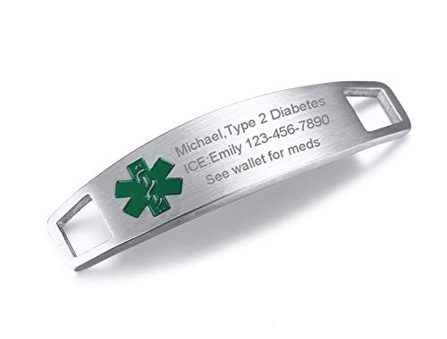 VNOX Free Engraving-12MM44MM Green Medical Alert Symbol Runners Shoe ID Tag Accessories