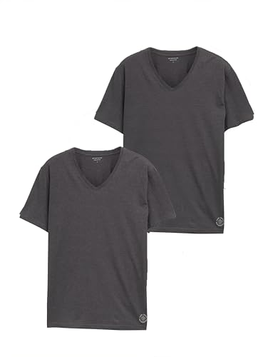 TOM TAILOR Herren T-Shirt mit V-Ausschnitt im Doppelpack, 11086 - Dark Grey Melange, XXXL 1