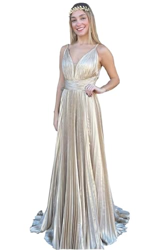 LOVELIULIU66 Plunging V-Neck Pleated Ruched Wedding Gurst Dresses Zipper Soft Satin Evening Gowns for Special Occasion Women Champagne 20plus