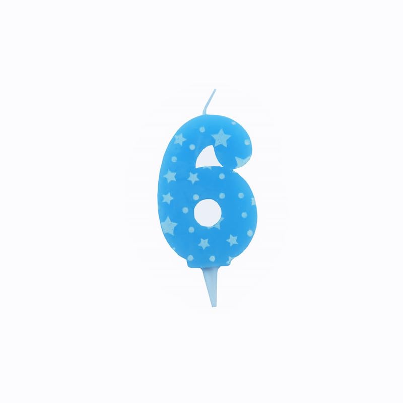 Juzfun Birthday Candles Number 6 for Cake Decoration Topper Sixth Anniversary Party Celebration Star Blue Colour Size : 4.3 x 6.3 CM