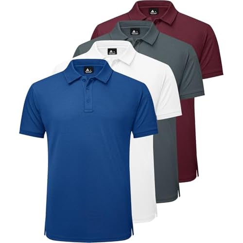 ZITY 4 Pack Men's Polo Shirt Short Sleeve Athletic Performance Tactical Shirts for Men Outdoor Sport Work T-Shirt Medium Grey Red Blue White