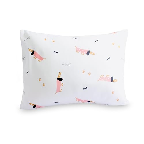 The White Cradle Cot Pillow + 2 Bolsters Set with Fillers - Organic Cotton Fabric, Softest Fiber Filling, Protective Comfort - Pink Poodle