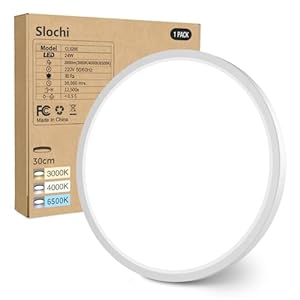 slochi LED Deckenleuchte Flach 24W 2800LM, 3Farben - 3000K/4000K/6500K, Ø30CM Deckenlampe IP54 Wasserfest Rund Badlampe, Modern LED Lampen für küche Badezimmer Schlafzimmer Flur Wohnzimmer, Weiß