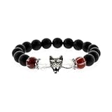 RGEMCY 8mm Natural Volcanic Stone Stretch Bracelet, Matte Black Agate Fashion Bracelet, Fashion Bracelet Suitable for Teens, Men's Father's Day, Anniversary, Birthday Gift (Front Wolf Head, One Size)
