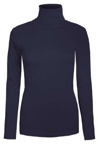 Brody & Co. Pull à col roulé en Jersey de Coton Extensible pour Femme - Bleu Marine-Grand Cover