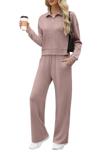 Image of XIEERDUO Lounge Sets for Women 2025 Sweatsuit 2 Piece Outfits Sweatshirt Wide Leg Sweatpant Tracksuit Matching Set