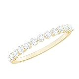 Rosec Jewels Genuine Diamond Half Eternity Ring in Floating Setting for Women, Hi-Si Quality, 14K Yellow Gold, Size:US 7.00