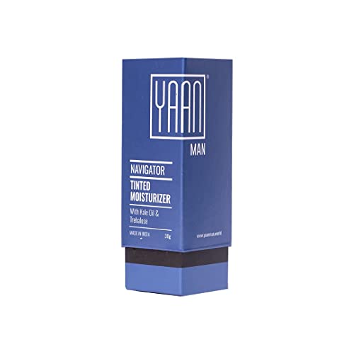 YAAN MAN Tinted Face Moisturizer for Men | With Goodness of Kale Oil & Trehalose | Moisturisers + Foundation | Healthy and Balanced Skin | For All Skin Type (Dark) 1 Oz