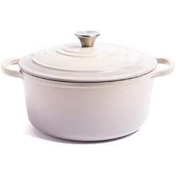 Larder & Vine 5.7 qt Enameled Cast Iron Dutch Oven Pot with Lid, Stone | Round Cocotte for Sourdough Bread Baking, Soups, Stews & Slow Cooking. Oven Safe to 500°F, Induction Compatible.