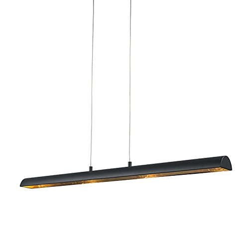 Qazqa Moderno candeeiro suspenso preto/dourado LED - BALO 4 aço alargado inclui LED Max. 4 x 16 Watt
