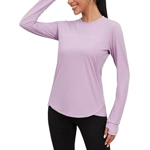 Gyabnw Women Workout Shirts Long Sleeve Activewear Tops UPF 50+ UV Sun Protection Ladies Workout Running Outdoor Gym Hiking Lightweight Shirts with Thumbhole