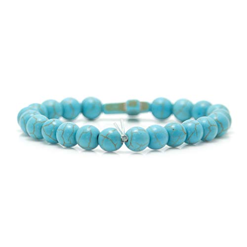 Image of Xusamss Fashion Religious Cross Bracelet 8mm Tiger Eye Turquoise Beads Elastic Bracelet,7 1 /2 wrist