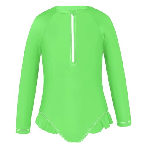 Fluorescent Green Girls Long Sleeve Rashguard Swimsuit UV Protection One-Piece2