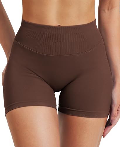 VOYJOY Women Workout Impact Shorts 2.5"/ 3.6"/ 4.5"/ 6" Scrunch Butt Lifting Gym Seamless Booty Biker Shorts Deep Brown3