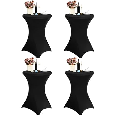 4 Pack 32x43 Inch Spandex Cocktail Table Covers, Fitted High Top Table Covers for Round Tables, Square Corners Cocktail Table Tablecloth for Wedding Bar Cocktail Party Banquet Birthday (4pc Black) Cover