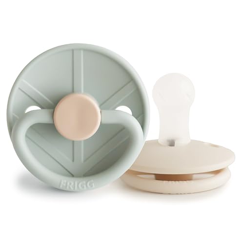 Image of FRIGG Little Viking SilkySoft Silicone Baby Pacifier 2-Pack | Made in Denmark | BPA-Free (Sage/Cream, 0-6 Months)