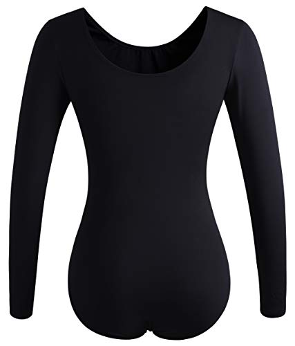 DANSHOW Women Long Sleeve Dance leotards for Ballet Adult lady Train top(small,black)
