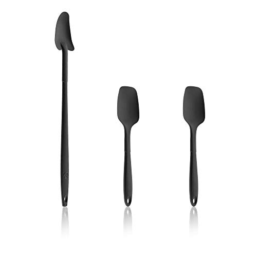 Kochblume Geizhals Set Restelöffel Flexlöffel S | Premium Premium-Silikon & BPA freimit Edelstahlkern | In der bunten Box (anthrazit 3er Set)
