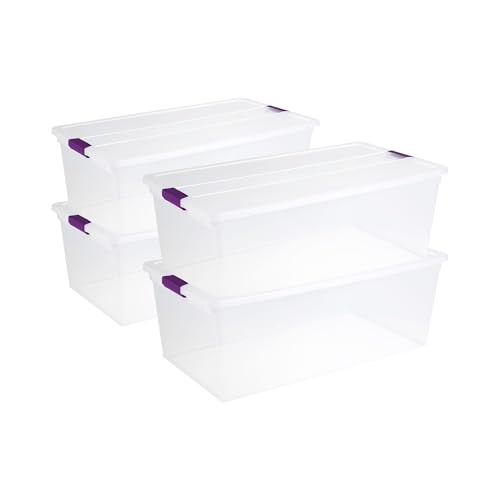 Image of Sterilite 4-Pack 110 Quart ClearView Latch Box, Stackable Organizer Bins with Latching Lids - Clear Plastic Organization Containers for Closet, Bedroom, Shelving Units and Everyday Home Storage