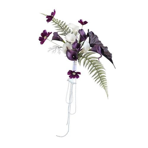 Ramo de dama de honor con flores artificiales de lirios de cala blancos 6